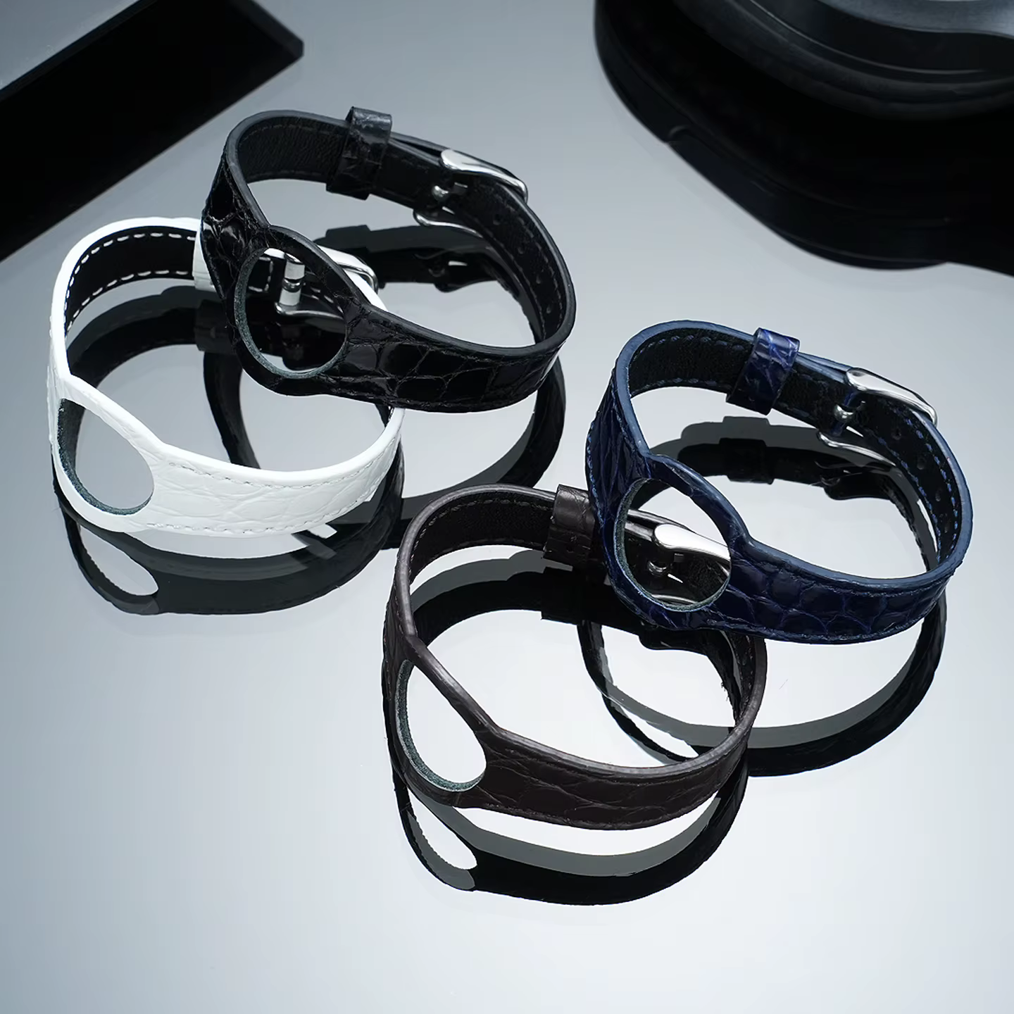 Bracelet de montre en cuir de crocodile avec boucle en acier argenté