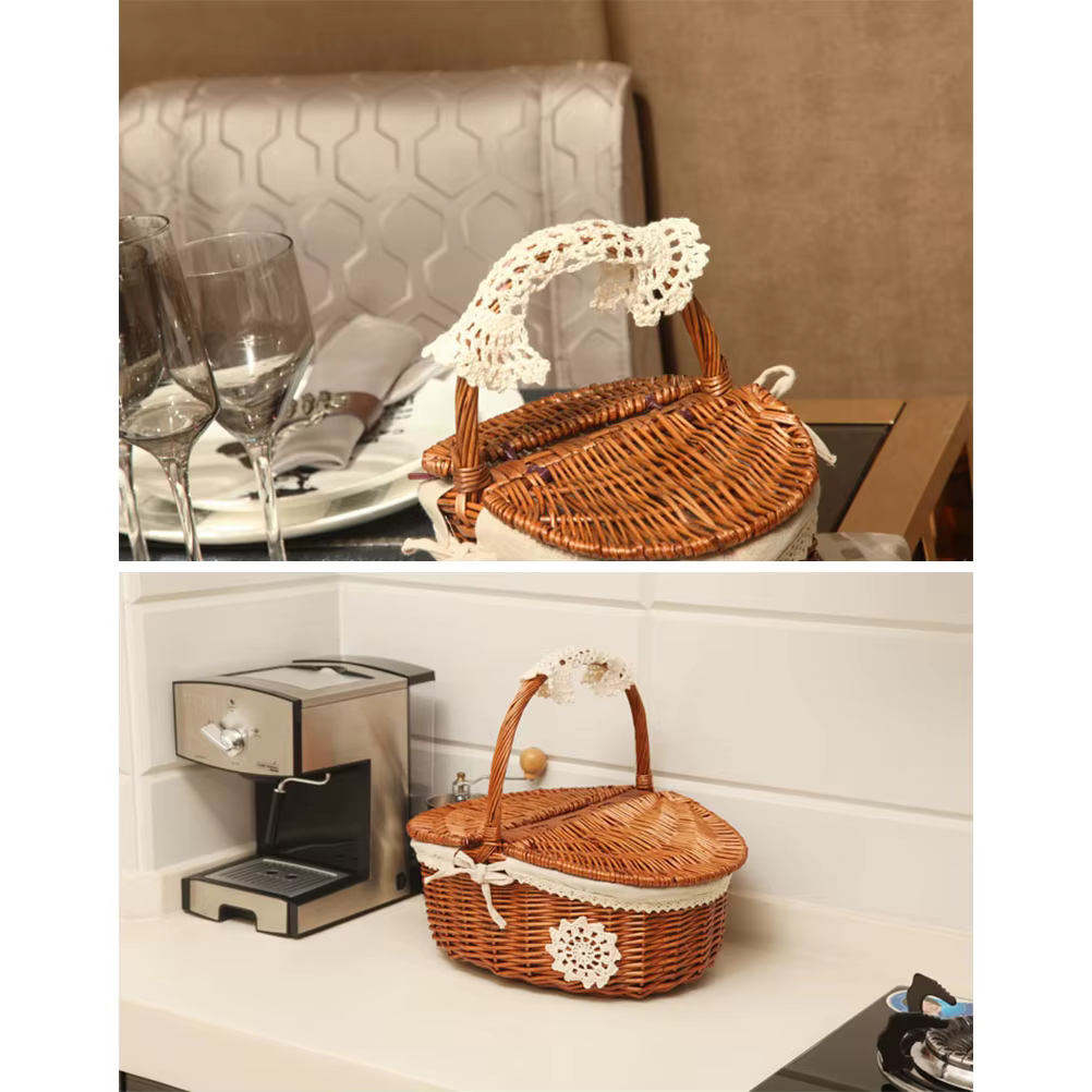 Mir de pique-nique fait à la main WUNICEF, sac de camping, panier de rangement avec couvercle, panier de nourriture, panier de fruits tissé