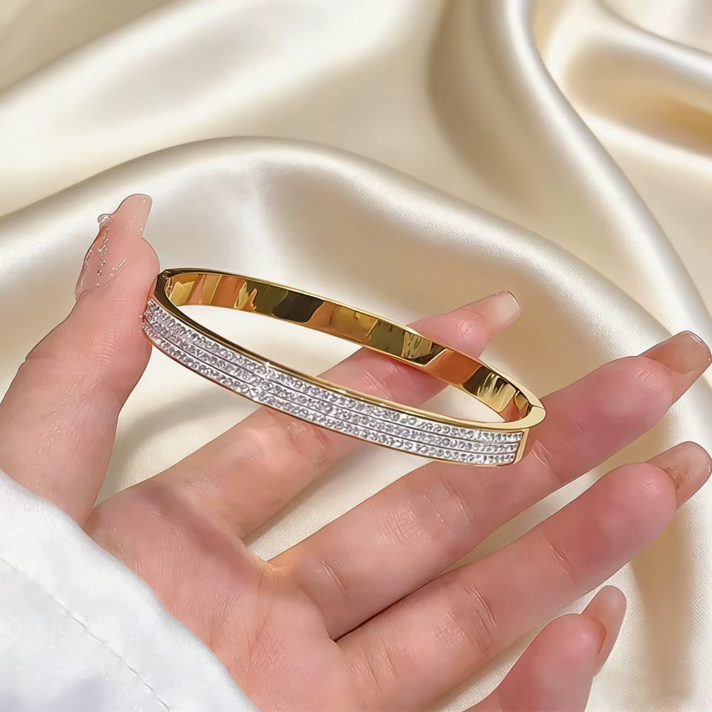 Bracelet jonc de luxe en acier inoxydable plaqué or pour femme, accessoire de mode, cadeau fête des Mères ﻿