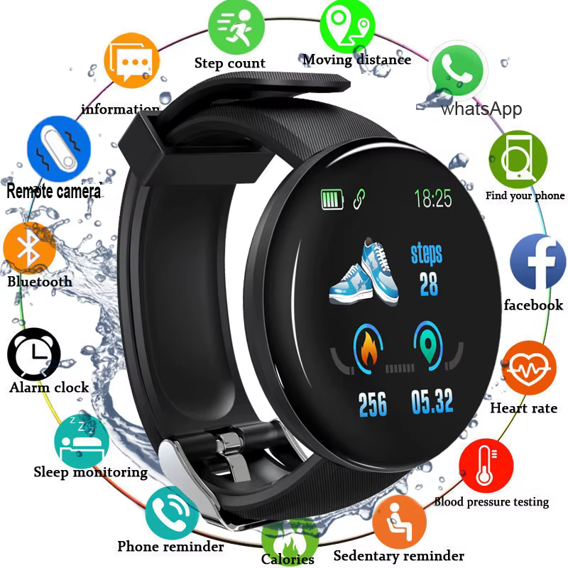 D18 montre intelligente hommes femmes Smartwatch pression artérielle étanche montres numériques sport Fitness Tracker