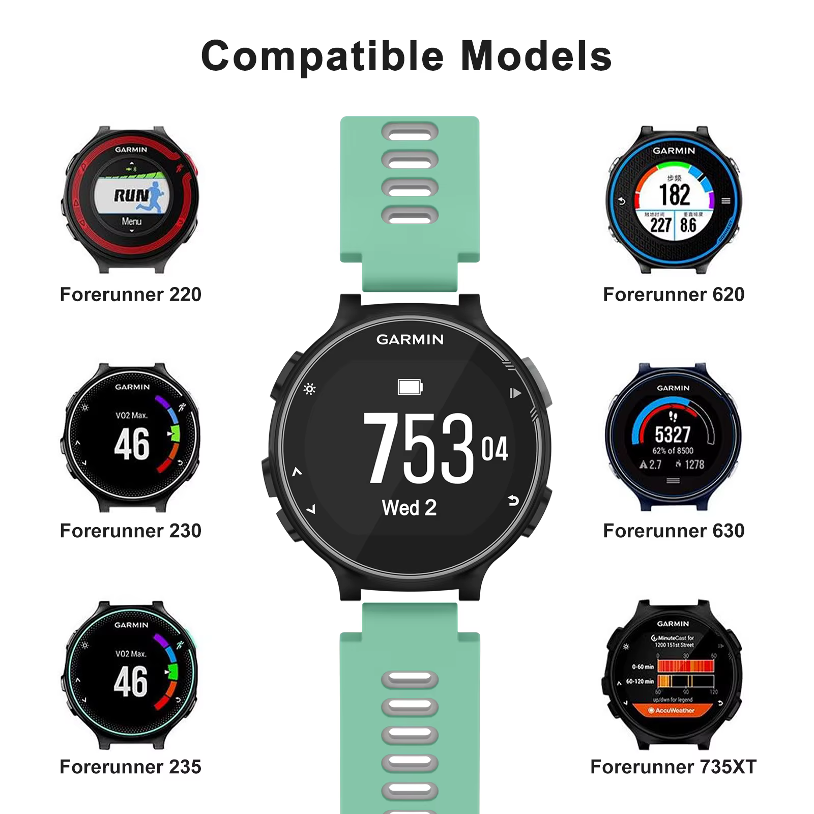 Bracelet en Silicone Double couleur pour Garmin Forerunner 235 220 620 630 735 735XT