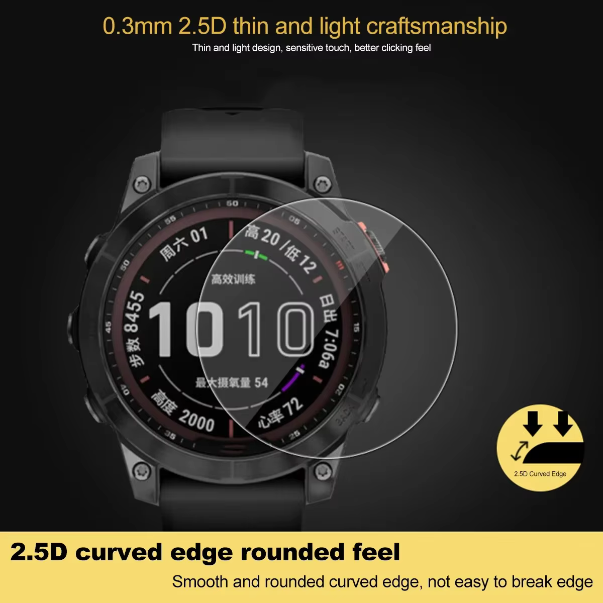 Verre trempé pour Garmin Fenix 7 7S 7X 6 6S 6X Pro saphir HD Film de protection d'écran