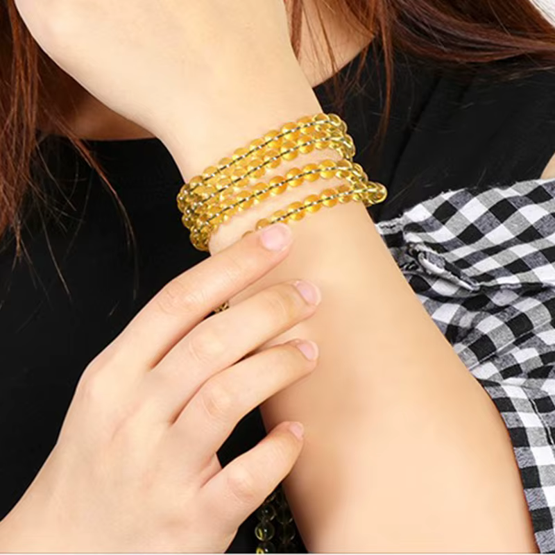 Bracelet Mexicain en Ambre Bleu d'Eau Purifiée, 108 Perles de Bouddha Rondes en Ambre, Chapelet pour Homme et Femme