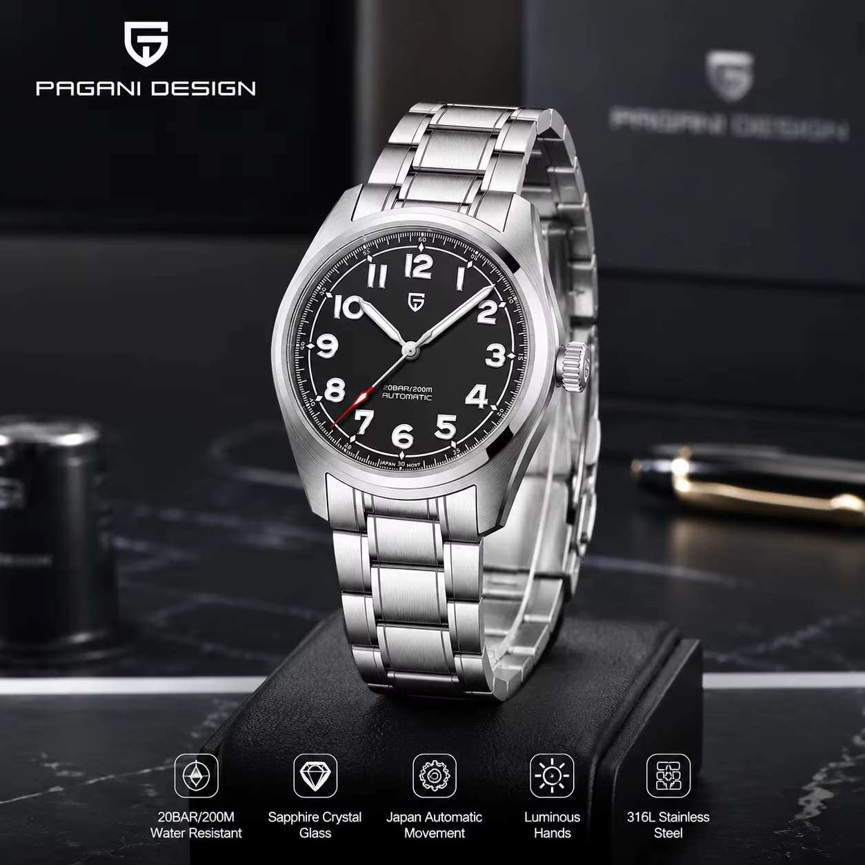 Montre automatique mécanique pour homme PAGANI DESIGN