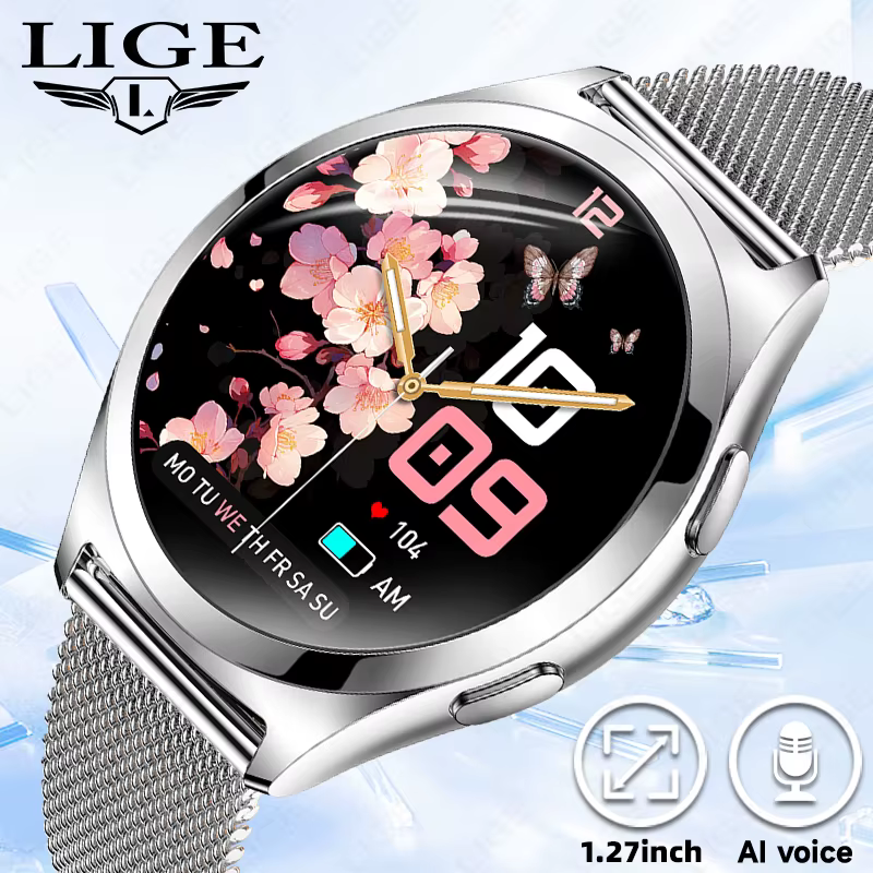 LIGE nouvelle montre intelligente femmes 1.27 ''écran HD étanche Bluetooth appel Bracelet Sport Fitness surveillance de la santé Smartwatch dames