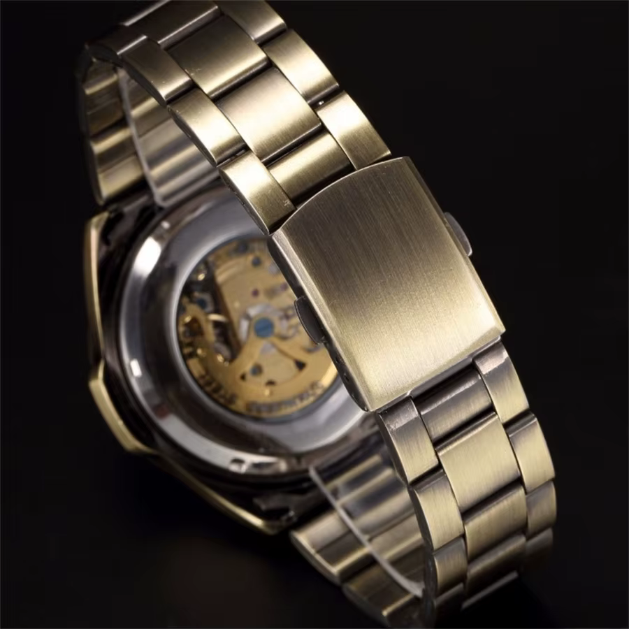 SHENHUA 9536A hommes montre mécanique automatique Bronze squelette décontracté