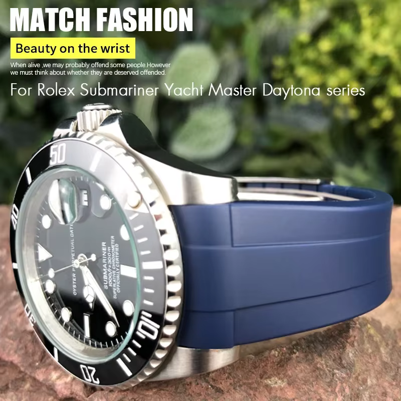 Bracelet de montre en caoutchouc à extrémité incurvée