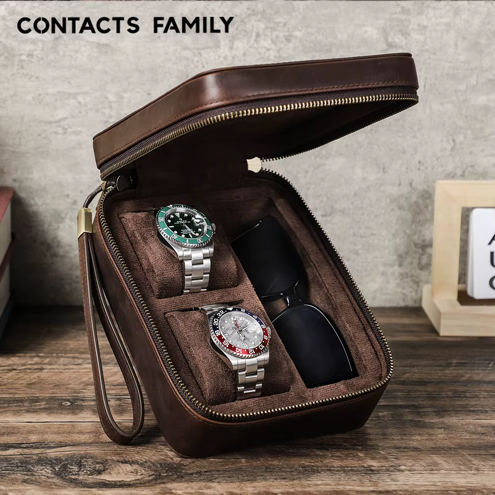 Étui de voyage en cuir véritable pour montres