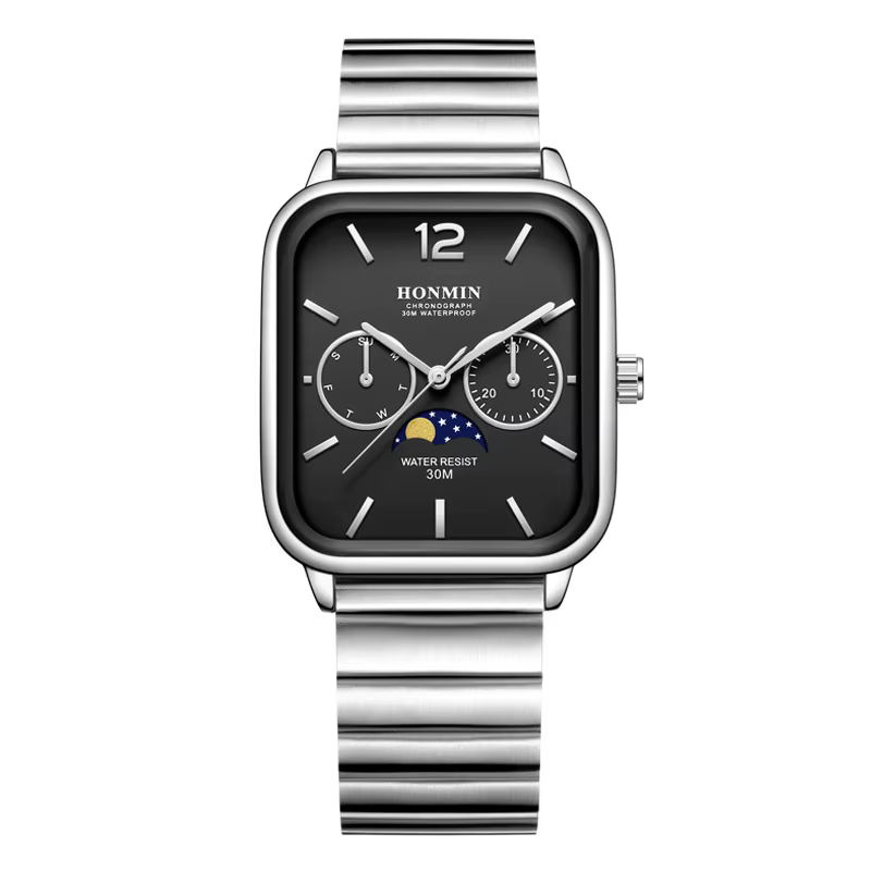 Montre multifonction carrée de petite taille avec phases de lune