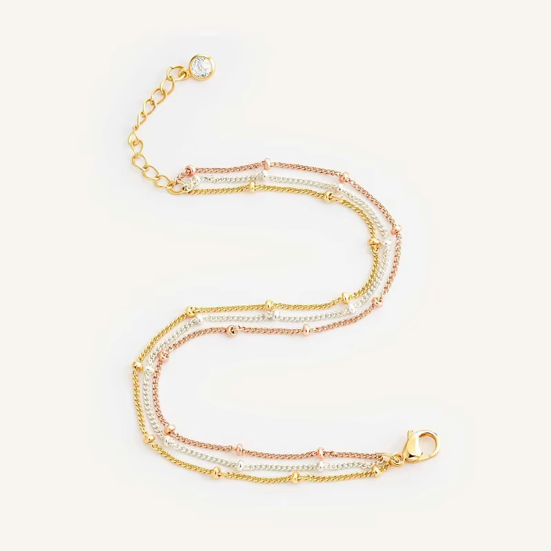 Bracelet de perles triple 3 couleurs pour femmes, plaqué or 14 carats, chaîne délicate en acier inoxydable, Simple, mignon, fait à la main, petits bijoux pour elle