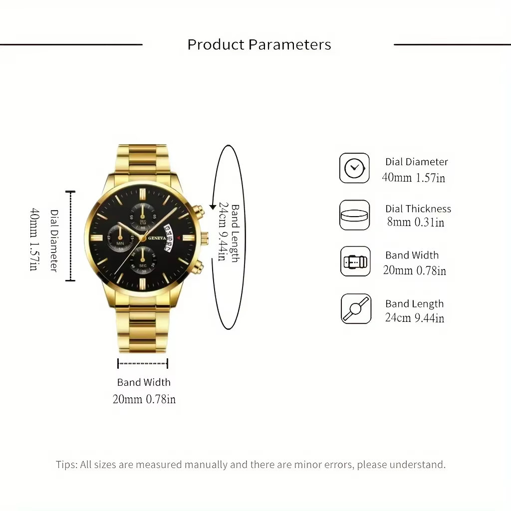 Montre à quartz vintage pour hommes avec calendrier