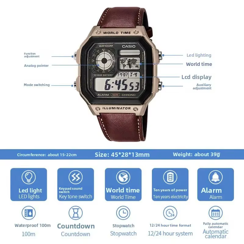 Montre électrique rétro durable Casio AE-1200WHL-5A