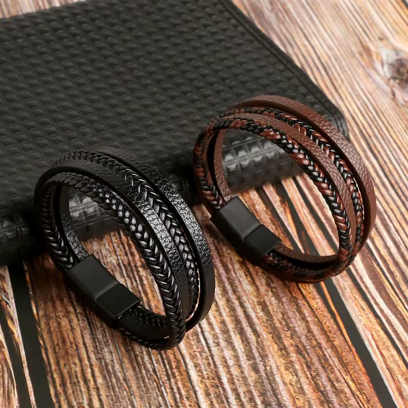Nouveau Bracelet en cuir tressé pour hommes