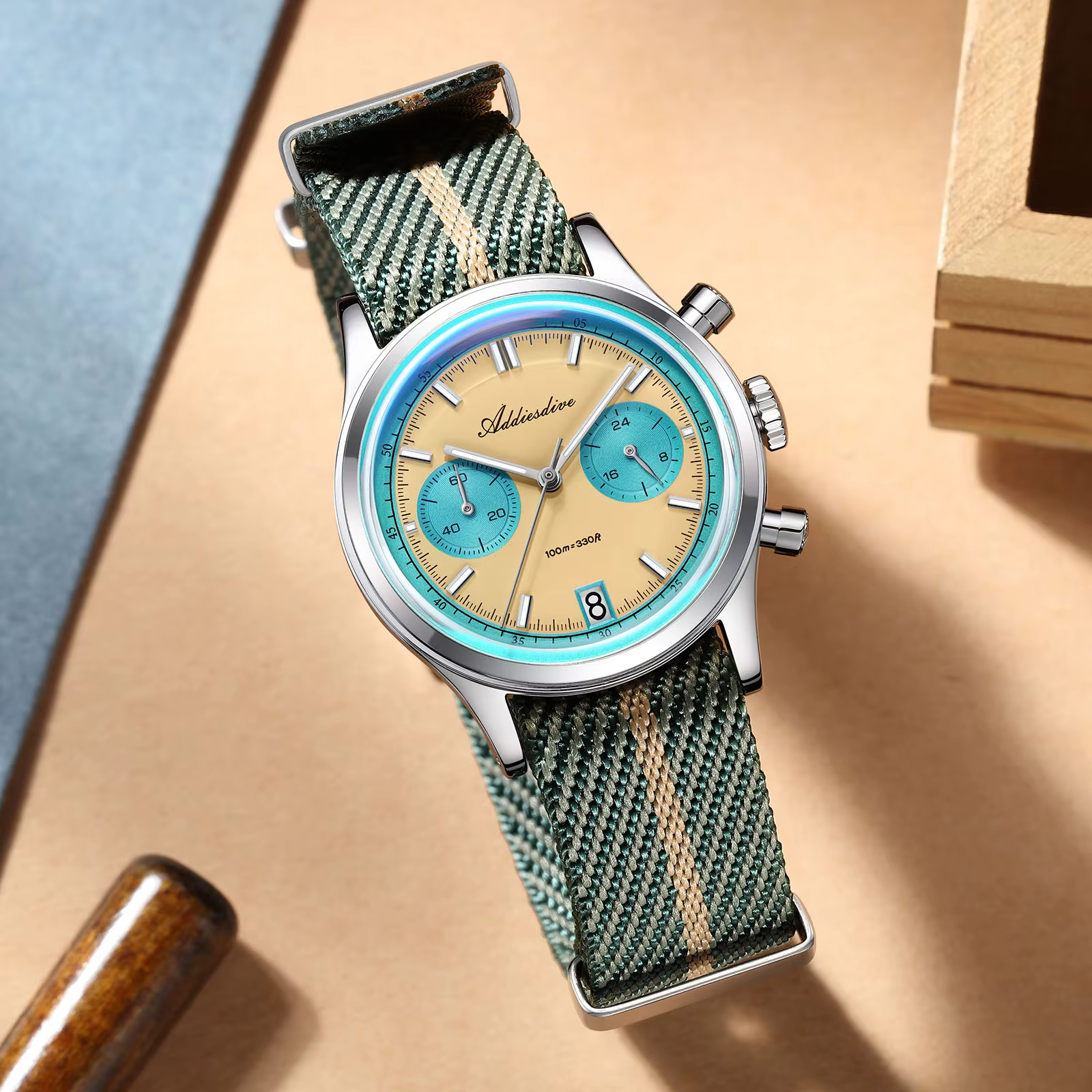 ADDIESDIVE offre spéciale AD2095 montres pour hommes multifonction chronographe 38mm AR revêtement