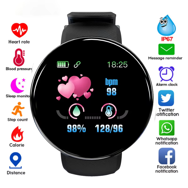 Nouvelle montre intelligente hommes femmes Bracelet Intelligent LED D18 Smartwatch étanche Smart écran tactile