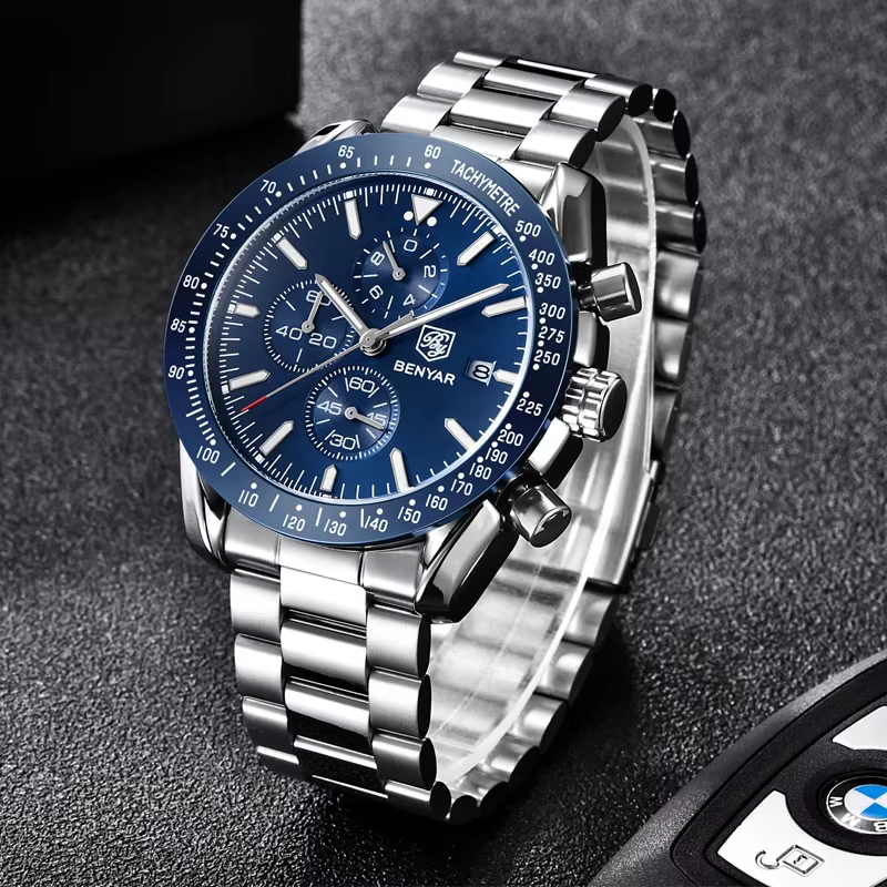 Hommes montre BENYAR Top marque de luxe en acier affaires