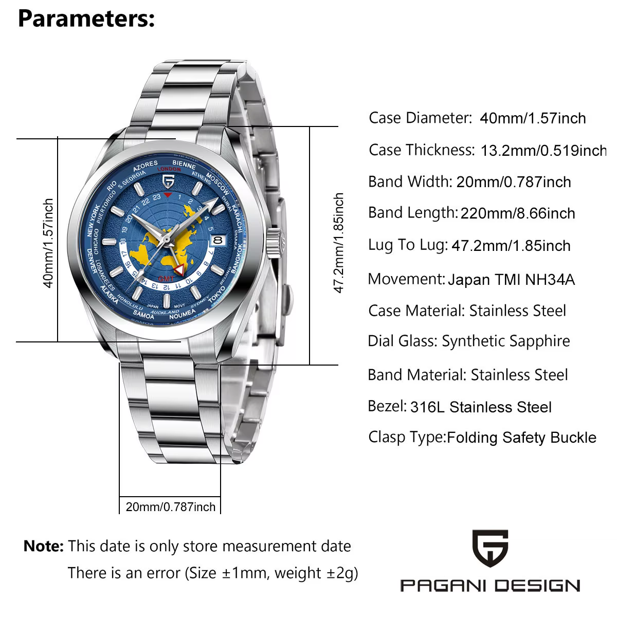2026 PAGANI DESIGN heure mondiale GMT Zone carte montres pour hommes montre automatique