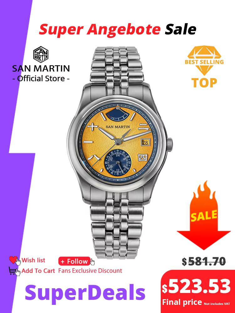 San Martin 39mm mis5 9132 affichage de réserve de marche hommes montre de Sport de luxe automatique mécanique étanche conception originale SN0144