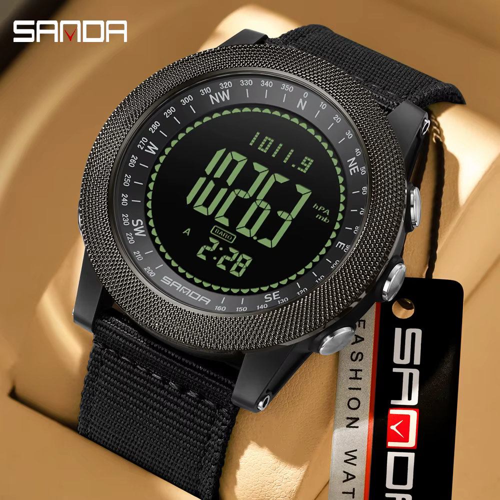 SANDA Montre-bracelet numérique à quartz militaire durable et tendance pour homme