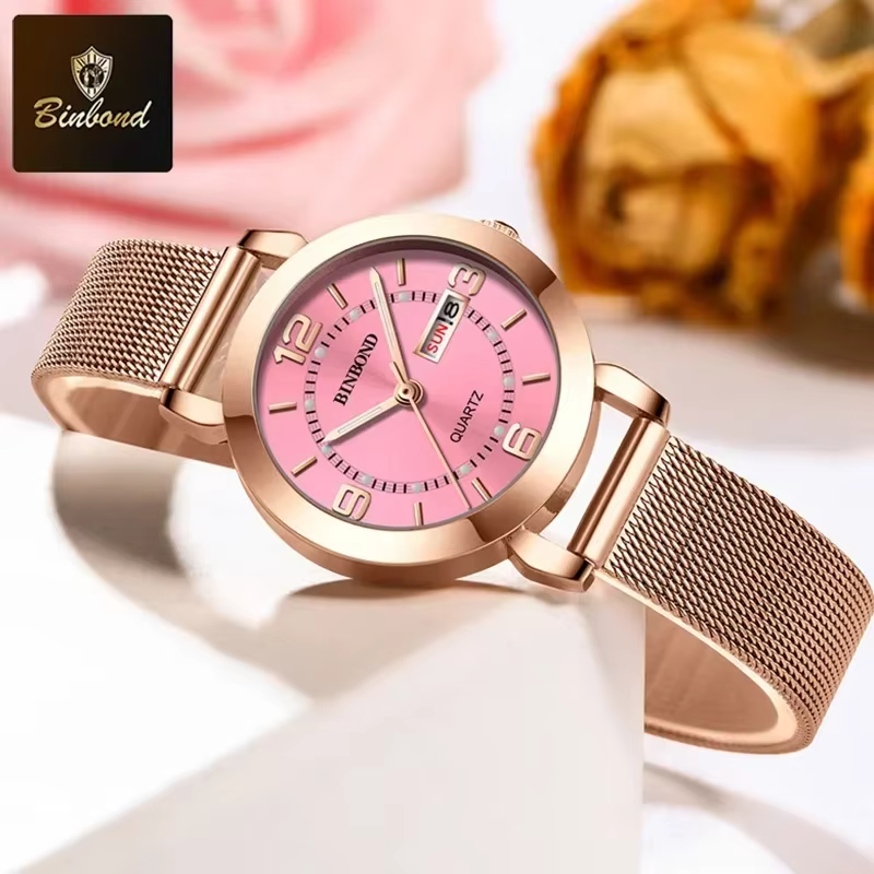 Montres-bracelets à quartz de luxe BINBOND pour femmes, lumineuses, étanches, avec affichage de la date et du jour, montres pour femmes, style business décontracté, Reloj Mujer