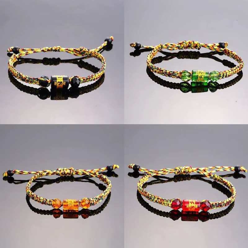 Bracelet tressé ethnique spirituel avec perles de la Véritable Parole à six syllabes, réglable pour le yoga et la méditation, idéal comme cadeau
