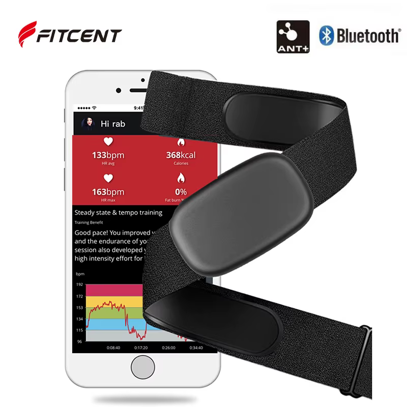 FITCENT 5.3Khz moniteur de fréquence cardiaque sangle pectorale Bluetooth ANT + capteur HR pour Peloton Garmin montre Polar Wahoo Fitness DDP Yoga