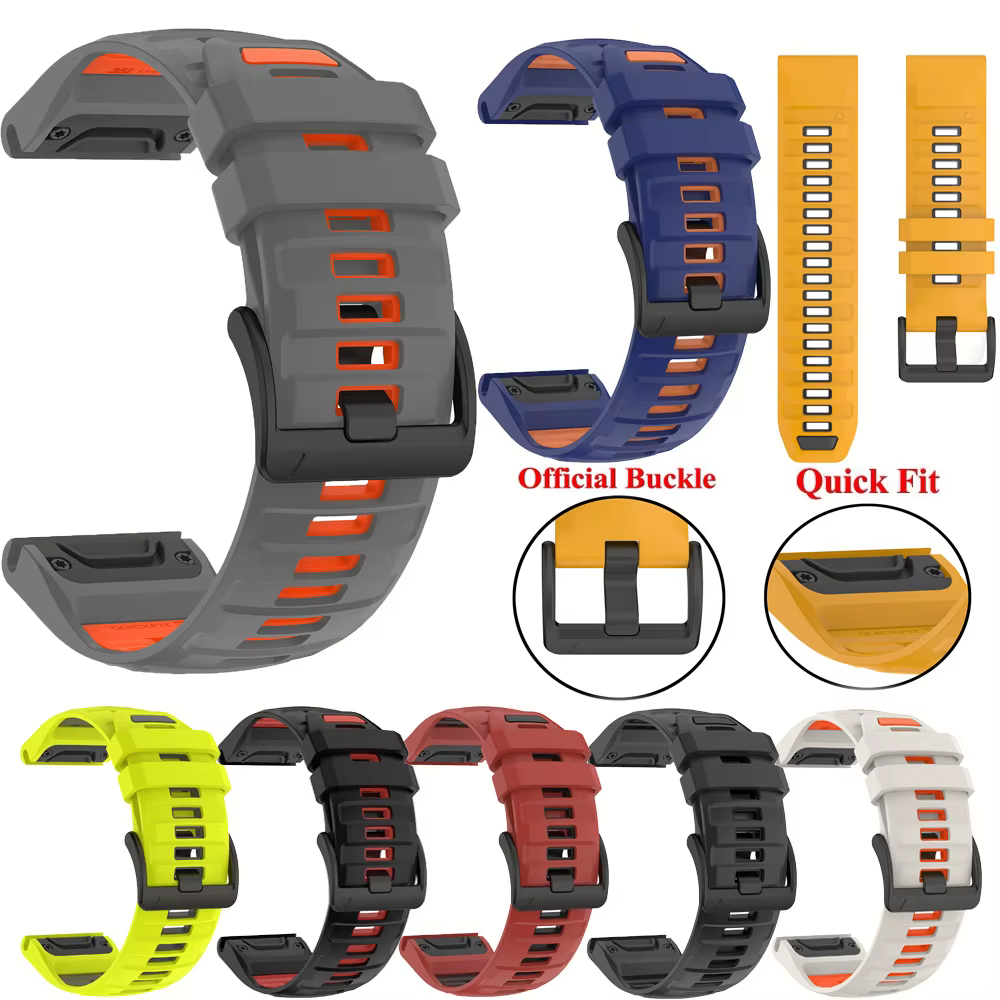 Bracelet sport en silicone officiel Quickfit pour Garmin Fenix 8 Pro 47mm 51mm 7 7X/Epix Pro/6 6X/Enduro 3