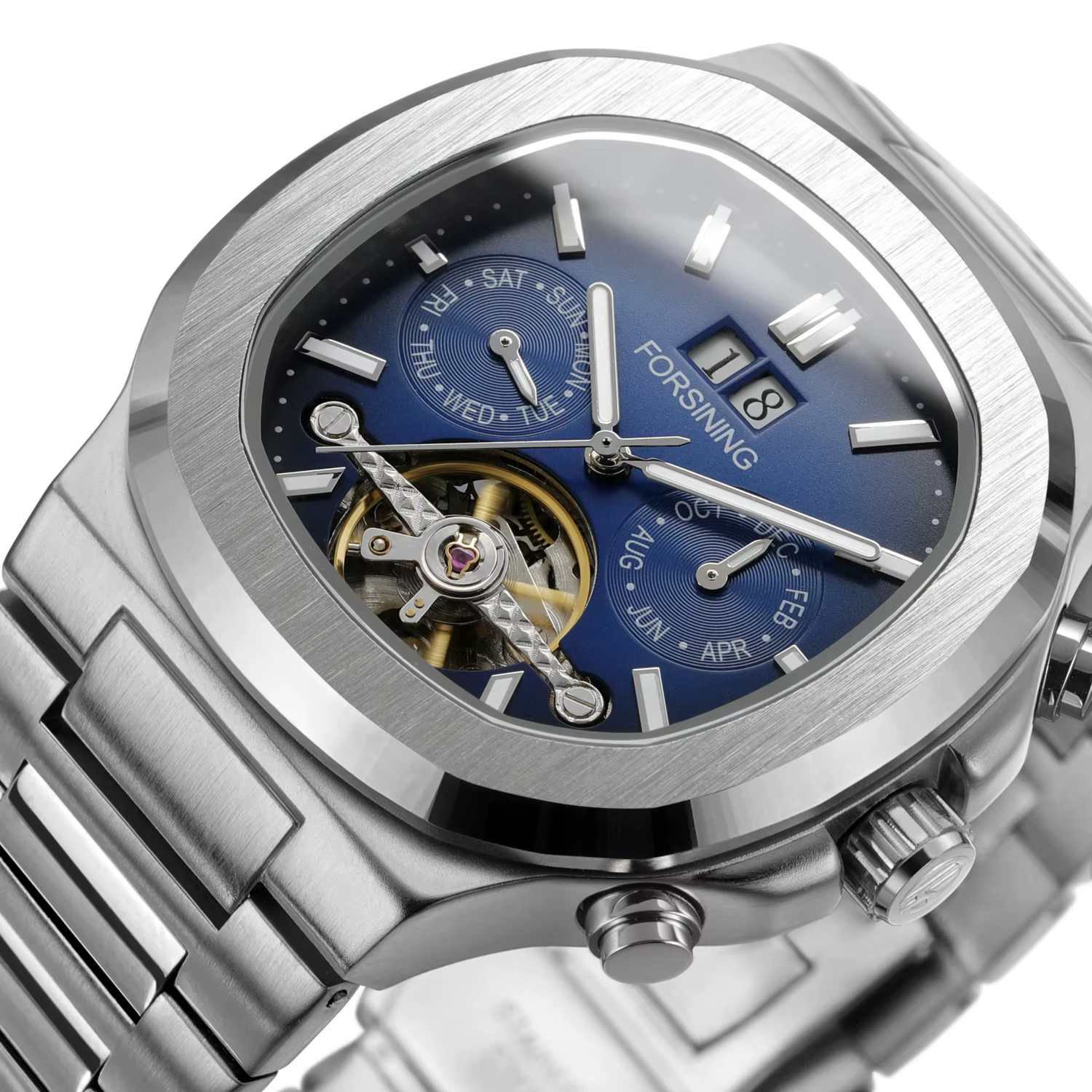 Forsining 481 homme nouvelles marques Tourbillon montre semaine Date mouvement automatique montres mécaniques en acier inoxydable horloge étanche