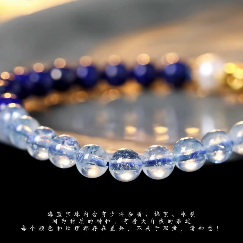 Bracelet aigue-marine en argent regardé 999 pour femme, Lapis Ludéviation simple, perles à la main, bijoux en perles pour filles, cadeaux, nouveau
