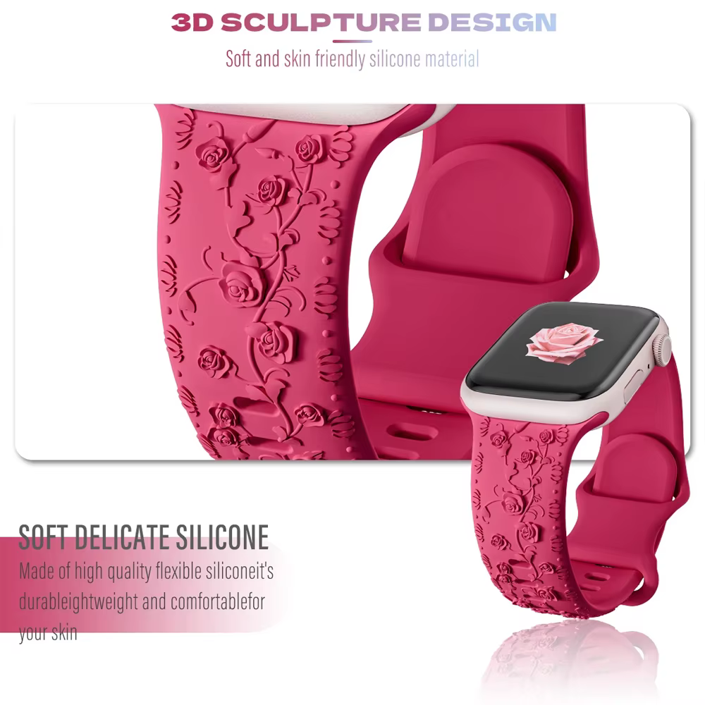 Bracelet en silicone gravé floral pour Apple Watch Band