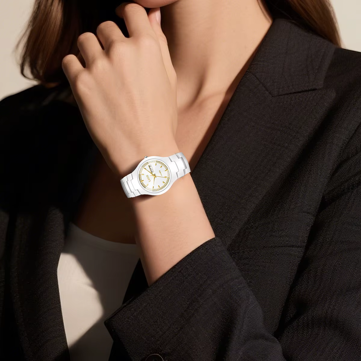 LIGE céramique hommes montres calendrier étanche femmes
