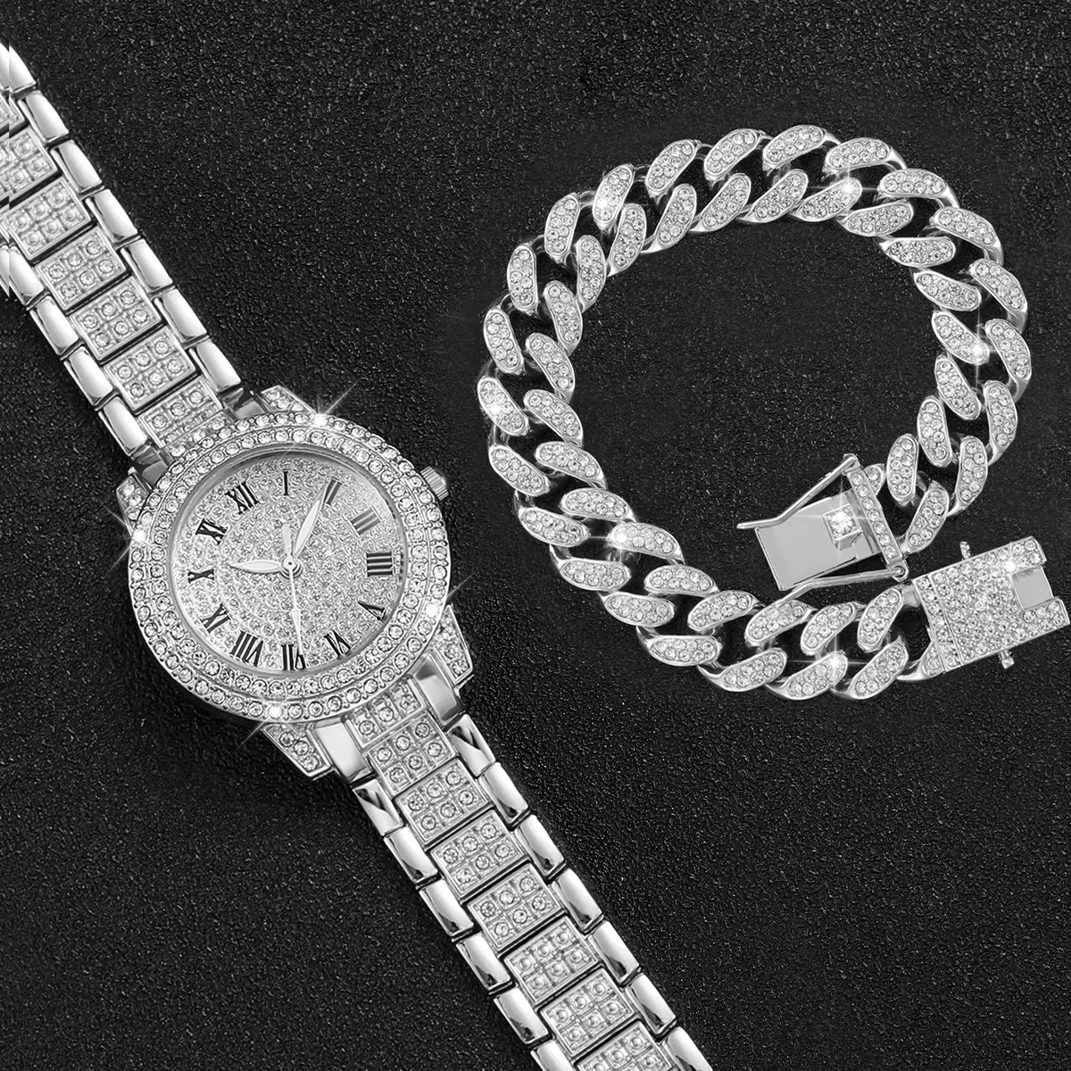 2 pièces mode diamant femmes montres montre en or dames