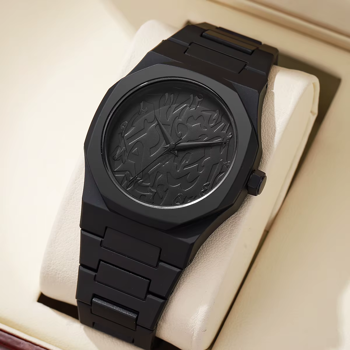 Personnalité minimaliste moderne créative tout noir montre pour hommes arabe numérique sport loisirs