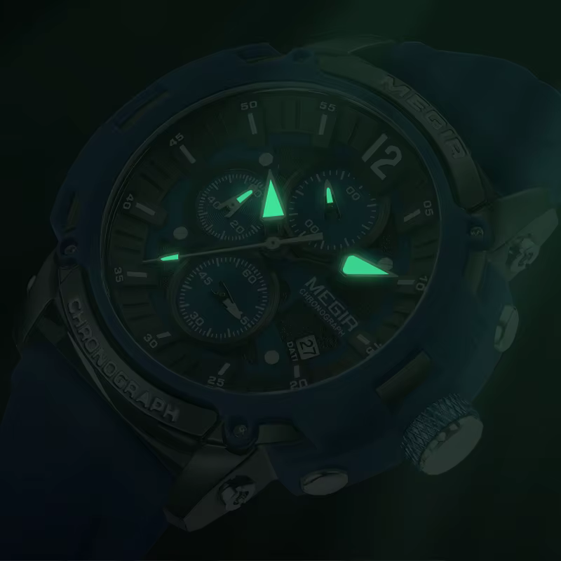 Megir montre à Quartz analogique chronographe pour hommes avec Date aiguilles lumineuses bracelet en Silicone Orange montre-bracelet étanche homme