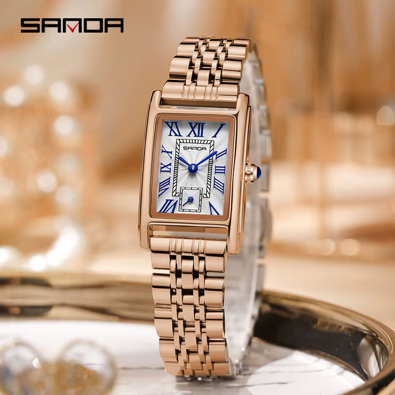 SANDA 1116 nouvelle femme montre Bracelet de luxe mode affaires en cuir acier Quartz montres pour femmes cadeau Relogio Mujeres
