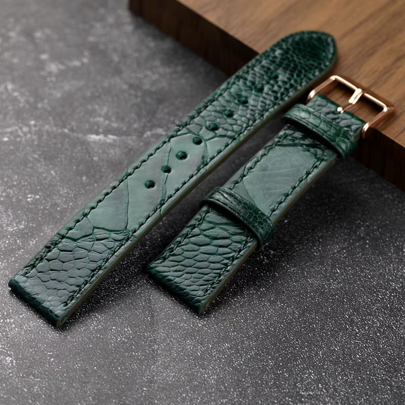 Bracelet de montre en cuir de pied d'autruche fait à la main bleu vert 18 19 20 21 22MM