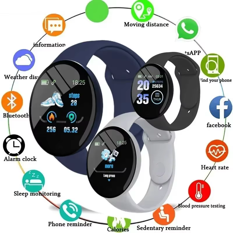 D18 montre intelligente écran couleur circulaire plusieurs Modes de sport appel informations rappel Photo prise de musique Bracelet intelligent cadeau