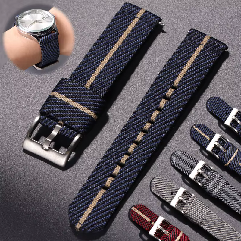 Bracelet de montre en nylon tissé rayé 20mm 22mm à libération rapide