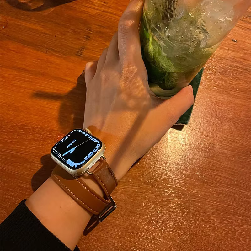 Bracelet en cuir Double Tour pour Apple Watch ultra band 49mm 45mm 42mm 44mm série 8 7 6 Se 5 4 3 2 Iwatch 6 38mm 40mm Correa 41mm