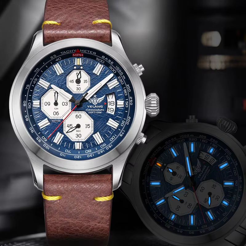 YELANG V1029S Montre à quartz pour homme 42 mm Mouvement japonais OS10 T100 Lumineuse 100M Étanche Style sport militaire Saphir