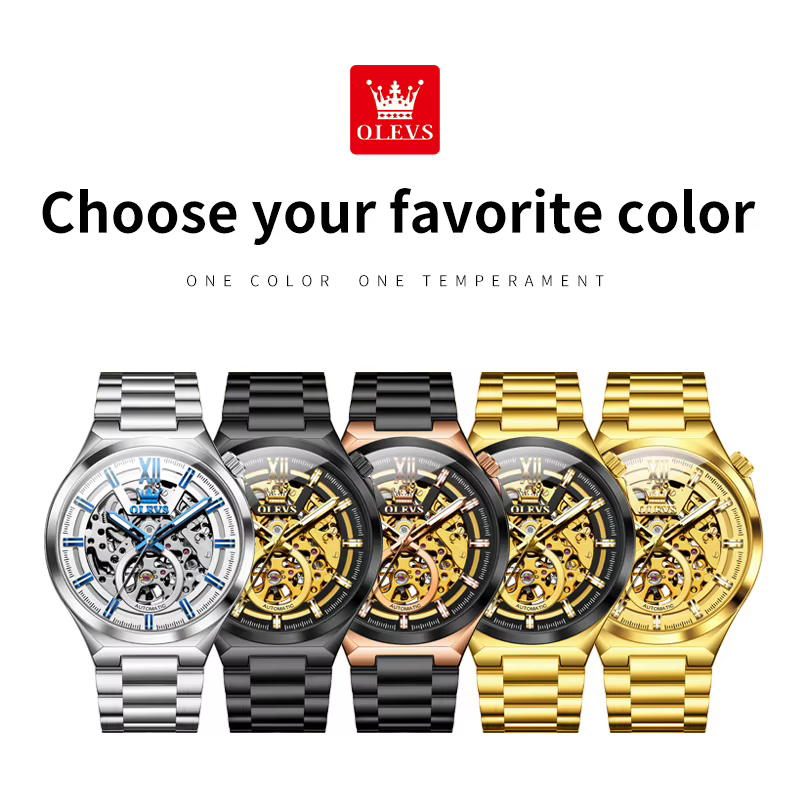 OLVES 6722 montre pour hommes Original luxe squelette automatique