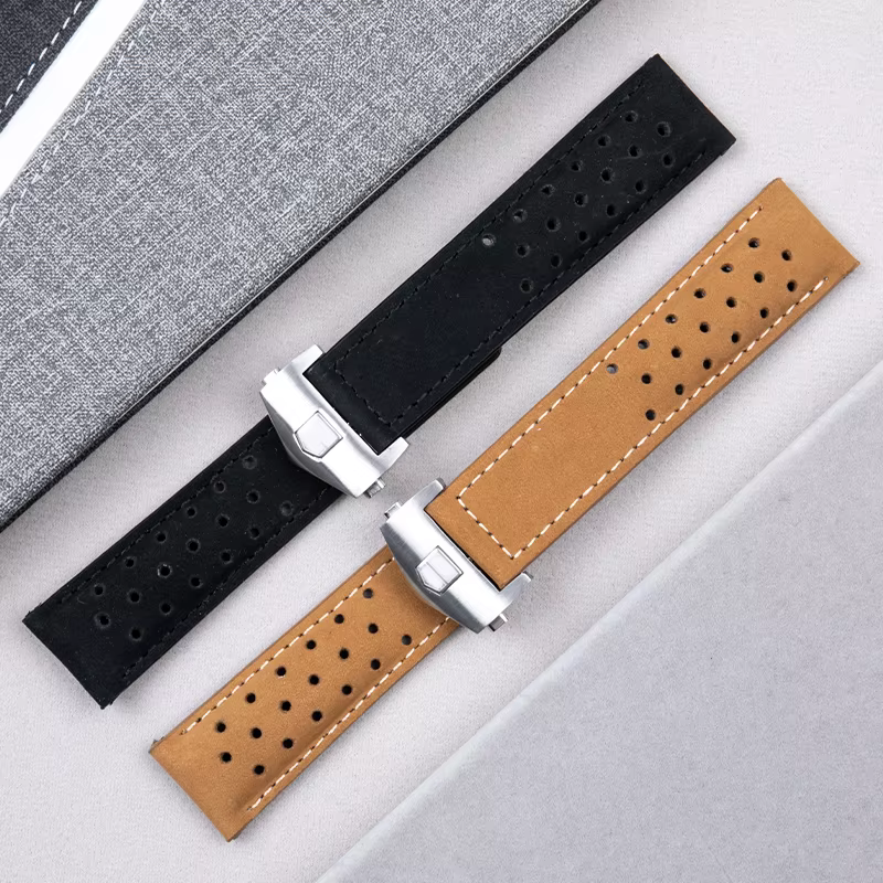 Bracelet de montre en cuir véritable souple et respirant