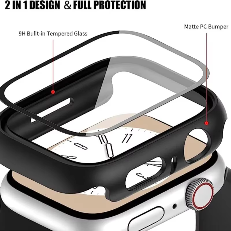 Verre + couvercle pour boîtier de montre Apple 9 8 7 6 SE 5 accessoire iWatch protecteur d'écran