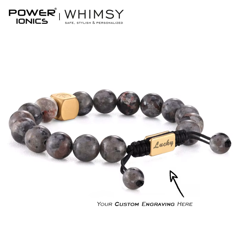POWER IONICS 8mm 10mm Bracelet réglable en perles de pierre de feu de flamme naturelle-plaqué or 18 carats bijoux unisexe cadeau de gravure personnalisé