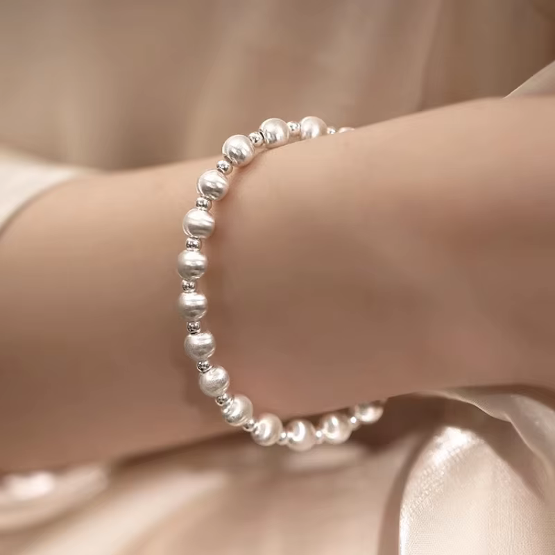 100% Solide 925 Sterling Argent Beeds Bracelet pour Femmes Hommes Vintage Fait Main Moraillon Bracelet Cadeau D'anniversaire S-B451