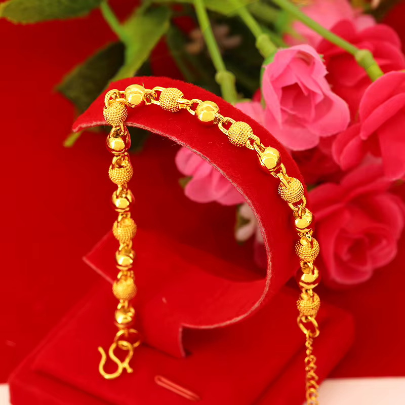 Bracelet de perles en or givré plaqué 24 carats pour femmes, bijoux cadeau