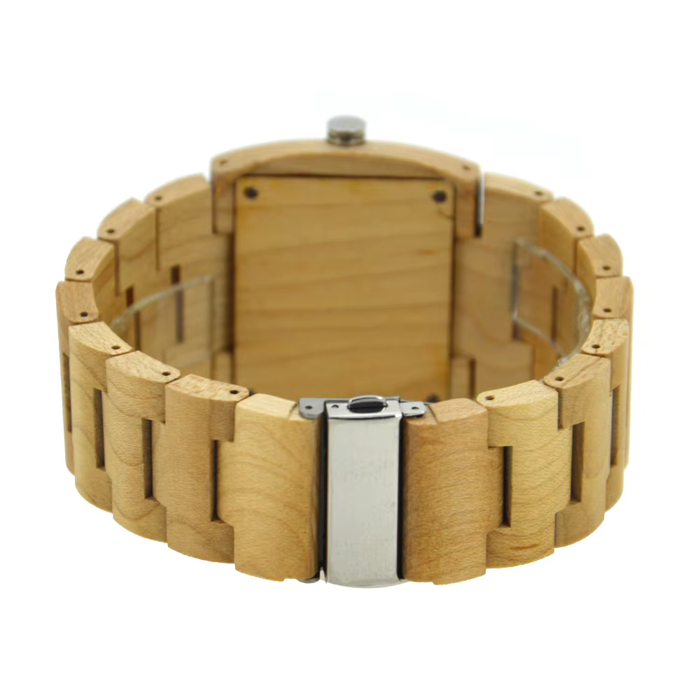 Montre Bracelet Homme en Bois Cadran Carré Rectangulaire Double Affichage Heure Quartz Style Professionnel Décontracté