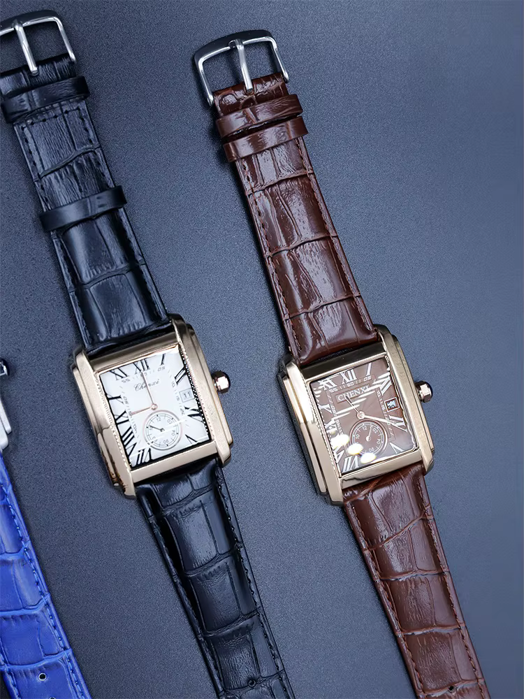 Montre à quartz avec bracelet en cuir pour homme