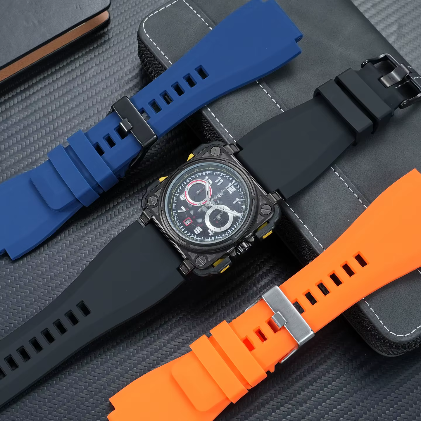 24x35mm bracelet de montre pour Bell Ross BR-01 BR-03 série hommes étanche en caoutchouc Orange gris noir