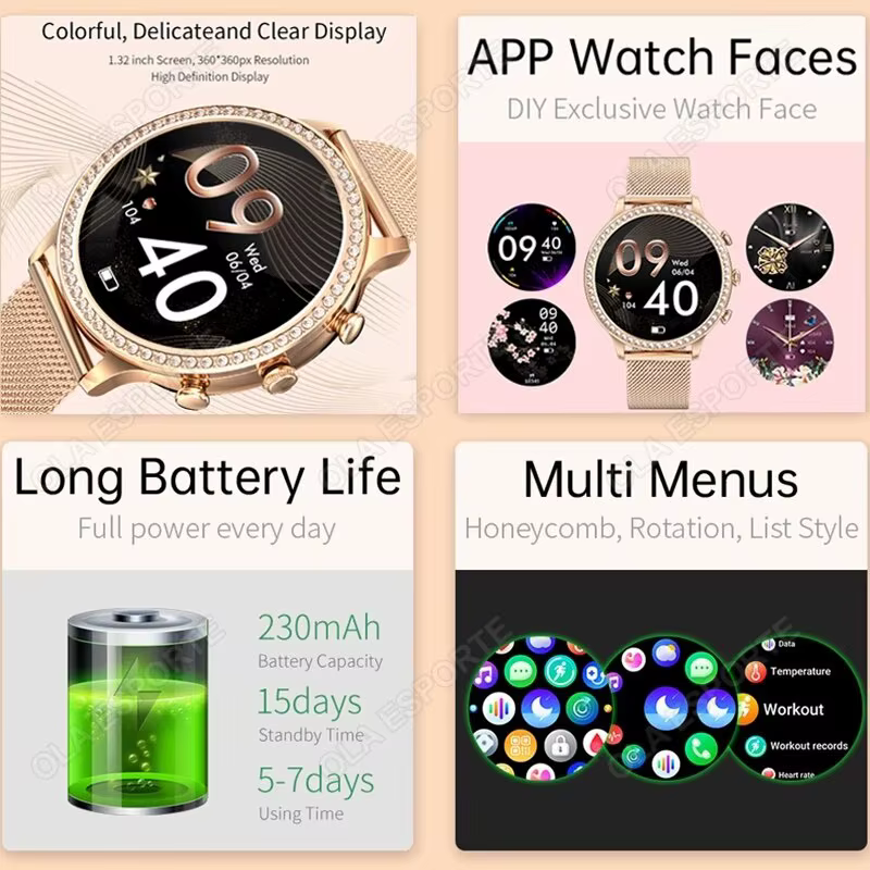 Mode luxe montre intelligente femmes Bluetooth appel pression artérielle bricolage personnalisé Sport Fitness étanche